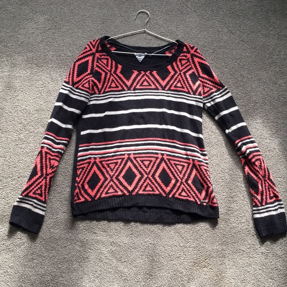 Black, Salmon +Cream Tribal Patterned Knit Sweater - Picture 2 of 7